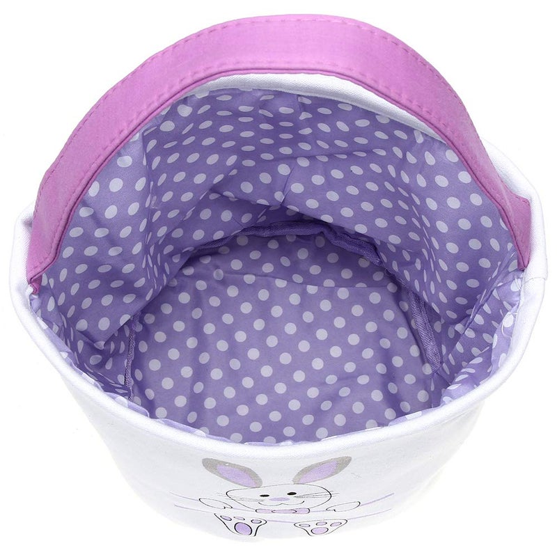 XinblueCo Easter Bunny Basket Egg Bags for Kids,Canvas Cotton Personalized Candy Egg Basket Rabbit Print Buckets with Fluffy Tail Gifts Bags for Easterâ€¦â€¦ - Image 5